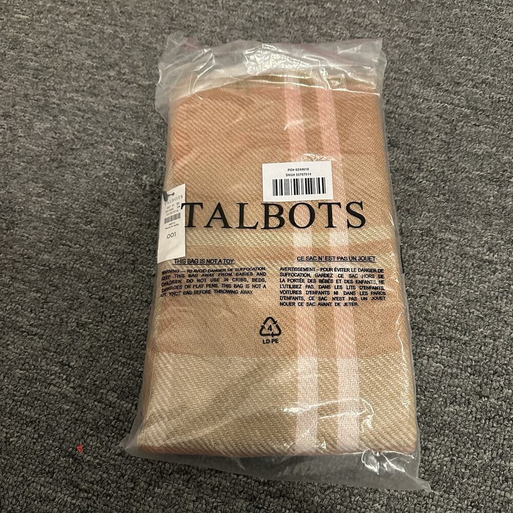 Talbots plaid scarf 80% acrylic 20% wool pink tan orange